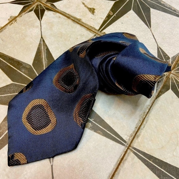 Vintage Giorgio Armani Slate Blue & Beige Silk Tie - Picture 6 of 7